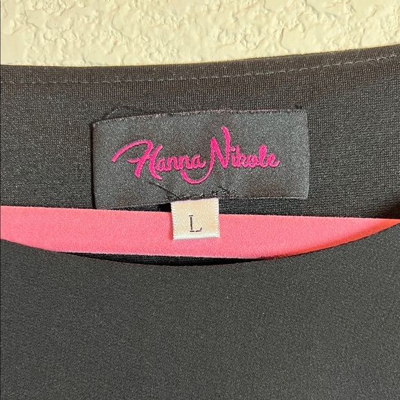 Elegant Asymmetrical Black Dress with Pink Floral Accents - Picture 2 of 11